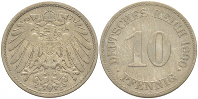 ГЕРМАНИЯ 10 ПФЕННИГОВ 1900 E KM 12, J. 13 медно-никель 3996-1163