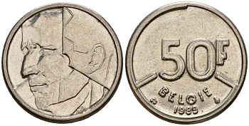 Бельгия 50 франков 1989 Belgie, Бодуэн I (1951-1993) KM 169 никель 4601-123