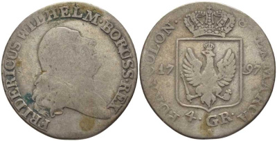 ПРУССИЯ 4 ГРОША 1797 А, ФРИДРИХ ВИЛЬГЕЛЬМ II (1786-1797) KM 362.1 серебро 4388-453