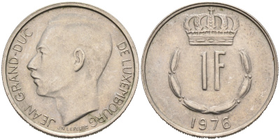 ЛЮКСЕМБУРГ 1 ФРАНК 1976 ВЕЛИКИЙ ГЕРЦОГ ЖАН KM 55 медно-никель UNC 4589-431
