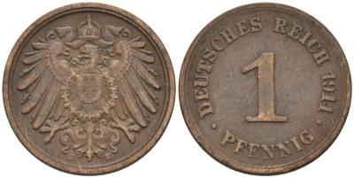 Германия 1 пфенниг 1911 E KM 10, J. 10 медь 4576-167