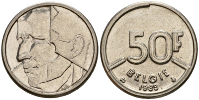Бельгия 50 франков 1989 Belgie, Бодуэн I (1951-1993) KM 169 никель 4601-123