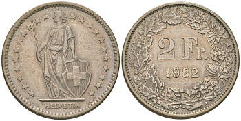 Швейцария 2 франка 1982  KM 21a медно-никель    4587-342