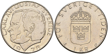 Швеция 1 крона 1978 Карл XVI Густав (1973- ) KM 852 медь плакированная медно-никелем UNC 4582-447