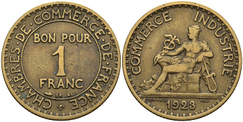 Франция 1 франк 1923 KM 876, Le Franc 218.5 алюминиевая бронза 4142-744