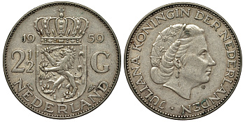 Нидерланды 2 1/2 гульдена 1959 Юлиана (1948-1980) KM 185 серебро 443-1131