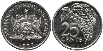 Тринидад и Тобаго 25 центов 1997 цветок дикая пуансеттия KM 32 медно-никель 4577-1254