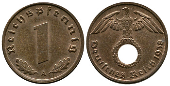 Германия 1 рейхспфенниг 1938 A KM 89, J. 361 бронза    220-245