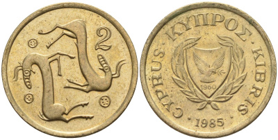 Кипр 2 цента 1985 KM 54.2 никель латунь 4174-1239