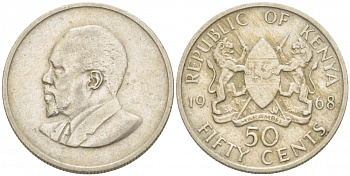 Кения 50 центов 1968 Джомо Кениата KM 4 медно-никель 213-752