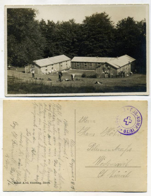 ШВЕЙЦАРИЯ ОТКРЫТКА 1915 I-АЯ МИРОВАЯ ВОЙНА, ГОСПИТАЛЬ ДЛЯ РАНЕННЫХ, КИЛХБЕРГ, ПИСЬМО бумага 153-21-12