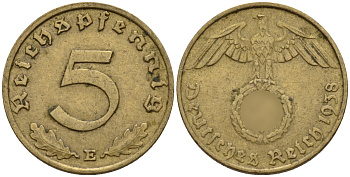 Германия 5 рейхспфеннигов 1938 E KM 91, J. 363 алюминиевая бронза 4151-851