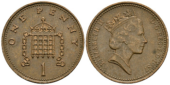 Великобритания 1 пенни 1987 Елизавета II (1952-2022) KM 935, Spink 4381 (B3) бронза 4167-1227