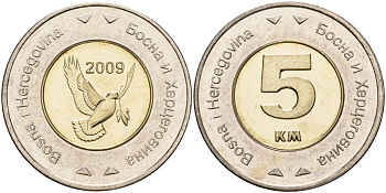 Босния и Герцеговина 5 конвертируемых марок 2009 KM 120 биметалл UNC M58-14