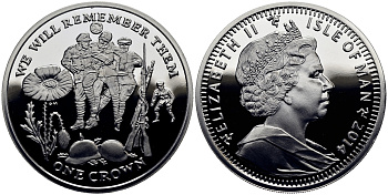 Остров Мэн 1 крона 2014 в память героев первой мировой войны, игра в футбол KM NEW серебро PROOF 1071-3-63