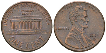 США 1 цент 2005 D KM 201b цинк плакированная медью 4580-737