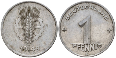 ГДР 1 пфенниг 1948 A KM 1 алюминий 192-969
