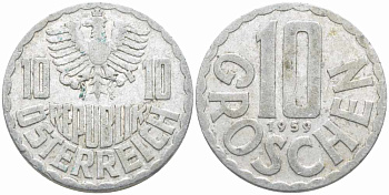 Австрия 10 грошей 1959 KM 2878 алюминий 72-735