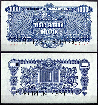 Чехословакия 1000 крон 1944 образец - SPECIMEN, перфорация Pick 50 a бумага aUNC 451-1078-2