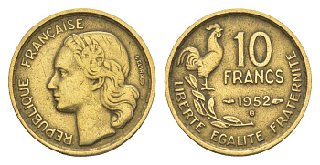 Франция 10 франков 1952 B KM 915 алюминиевая бронза 4174-929