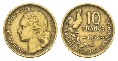 Франция 10 франков 1952 B KM 915 алюминиевая бронза 4174-929