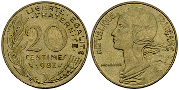Франция 20 сантимов 1983 тип Marianne KM 930 медь алюминий никель 4135-617