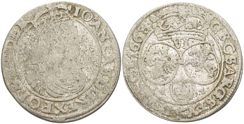 Польша 6 грошей (шостак) 1663 A-Т, Ян II Казимир (1648-1668), вес 3,25 гр, легенда (IOAN CAS DG REX POL & SMDLR) KM 91, Kopinski 136.5b серебро 1517-744