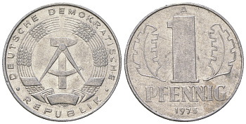 ГДР 1 пфенниг 1975 А KM 8.1 алюминий 4615-1248