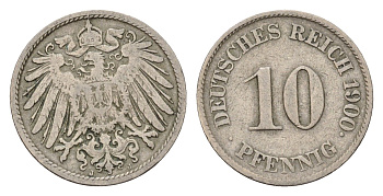 Германия 10 пфеннигов 1900 J, Вильгельм II (1888-1918) KM 12, J. 13 медно-никель 4636-816
