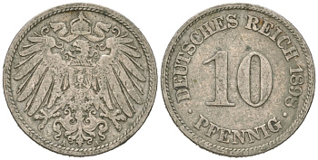 Германия 10 пфеннигов 1898 A, Вильгельм II (1888-1918) KM 12, J. 13 медно-никель 4615-745