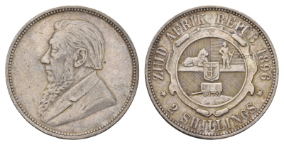 ЮАР 2 шиллинга 1896 ZAR, Трансвааль, Крюгер KM 6 серебро 1531-1424