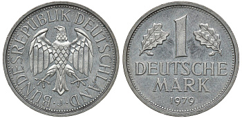 ФРГ 1 МАРКА 1979 J J 385, KM 110 медно-никель aUNC 72-914