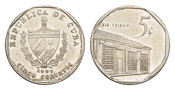 Куба 5 сентаво 1999 Casa Colonial KM 575.2, Schoen 713, JMA MC19 сталь плакированная никелем 4613-249