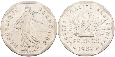 Франция 2 франка 1982 KM 942.1 никель 63-612