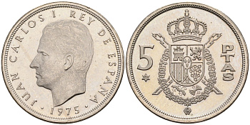 Испания 5 песет 1975 (79) Хуан Карлос I (1975-2014) KM 807 медно-никель XF-UNC 4583-1225