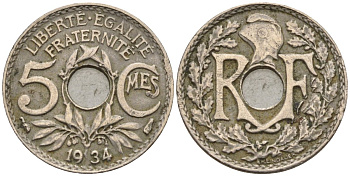 Франция 5 сантимов 1934 KM 875 медно-никель 4596-622