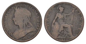 Великобритания 1/2 пенни 1899 Виктория (1837-1901) KM 789, Spink 3962 бронза 4675-532