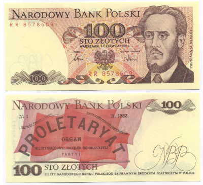 Польша 100 злотых 1986 Людвиг-Фаддей Варынский, манифест социал-революционной партии Pick 143e бумага UNC (пресс) 8595-21-4-1