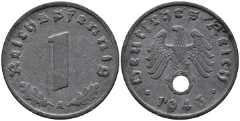 ГЕРМАНИЯ 1 РЕЙХСПФЕННИГ 1943 A KM 97, J.369 цинк 96-762