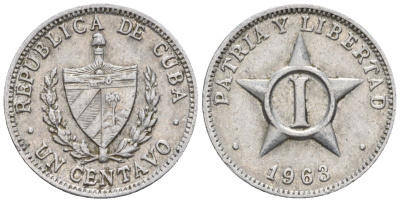 Куба 1 сентаво 1963 KM 33.1, JMA 10, Y 27, Schoen 31 алюминий 4115-259