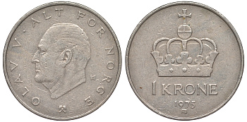 Норвегия 1 крона 1975 Улаф V (1958-1991) KM 419 медно-никель 25-2153