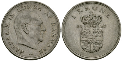Дания 1 крона 1963 C; S, Фредерик IX (1947-1972) KM 851 медно-никель 4138-821