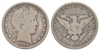 США 1/2 доллара (50 центов) 1899 O, 50 центов Барбера KM 116 серебро    5010-1621