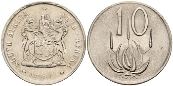 ЮАР 10 центов 1984 цветок алоэ KM 85 никель  UNC  4189-138