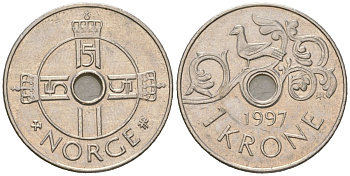 Норвегия 1 крона 1997 Харальд V (1991-) KM 462 медно-никель 99-736