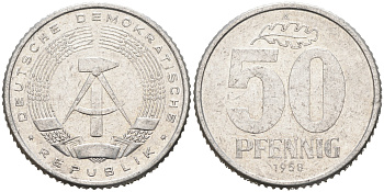 ГДР 50 ПФЕННИГОВ 1958 А KM 12.1 алюминий 4566-541
