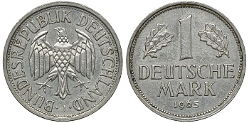 ФРГ 1 МАРКА 1965 J J 385, KM 110 медно-никель 72-741