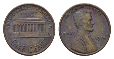 США 1 цент 1974 Авраам Линкольн KM 201 медь цинк 4613-616