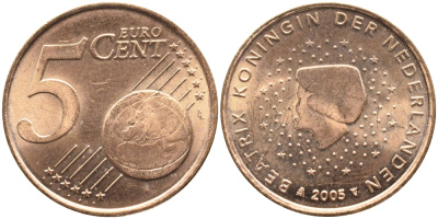 Нидерланды 5 евроцентов 2005 KM 236 сталь плакированная медью UNC 259-643