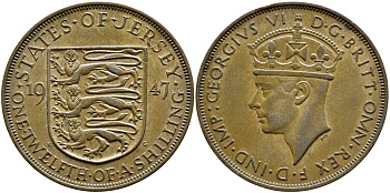 Джерси 1/12 шиллинга 1947 Георг VI (1937-1952) KM 18 бронза 51-4521